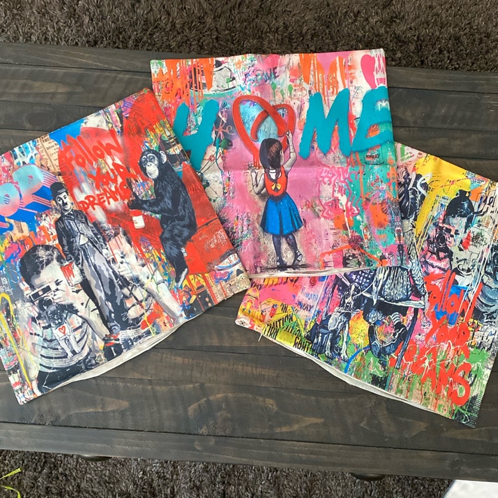 AWESOME GRAFFITI PILLOW CASES set of 3 17.5 x 17.5 inches